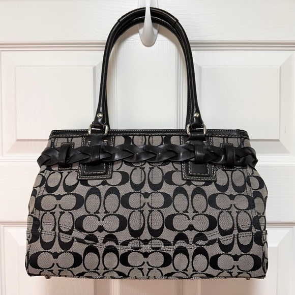 Coach Hamptons Signature Carryall Black Grey Jacquard Shoulder Bag LIKE NEW - Picture 5 of 11